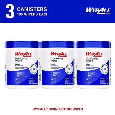 WypAll Disinfecting Wipes, 1-Ply, 5.16 x 8.5, Fresh Scent, White, 185 Sheets/Canister, 3 Canisters/Carton (KCC54481)