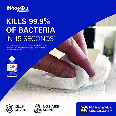 WypAll Disinfecting Wipes, 1-Ply, 5.16 x 8.5, Fresh Scent, White, 185 Sheets/Canister, 3 Canisters/Carton (KCC54481)