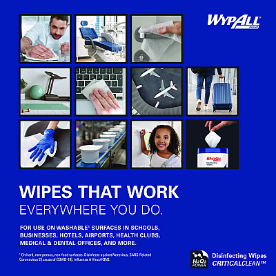 WypAll Disinfecting Wipes, 1-Ply, 5.16 x 8.5, Fresh Scent, White, 185 Sheets/Canister, 3 Canisters/Carton (KCC54481)