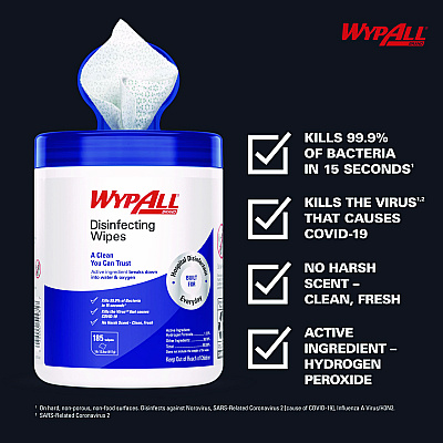 WypAll Disinfecting Wipes, 1-Ply, 5.16 x 8.5, Fresh Scent, White, 185 Sheets/Canister, 3 Canisters/Carton (KCC54481)