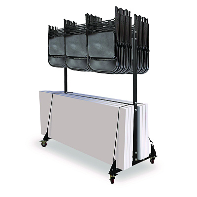 AdirOffice Folding Chair and Table Combo Cart, Metal, 600 lb Capacity, 33.7 x 65 x 67, Black (ALHI69001)