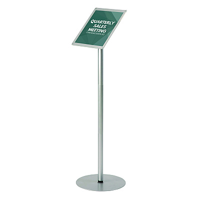 deflecto Floor Sign Display with Rear Literature Pocket, 8.5 x 11 Insert, 45" Tall, Silver (DEF692045)