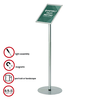deflecto Floor Sign Display with Rear Literature Pocket, 8.5 x 11 Insert, 45" Tall, Silver (DEF692045)