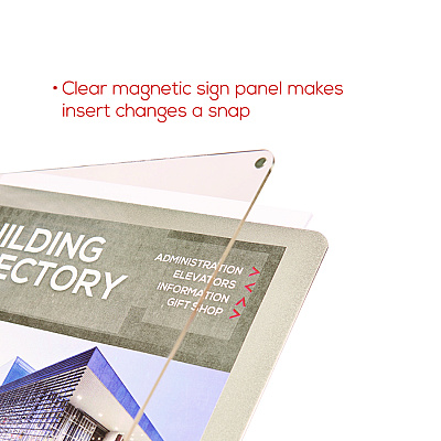 deflecto Floor Sign Display with Rear Literature Pocket, 8.5 x 11 Insert, 45" Tall, Silver (DEF692045)