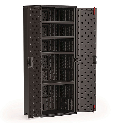 Suncast Commercial Tall Storage Cabinet, Five Shelves: One Fixed, Four Adjustable, 30" x 20.25" x 72", Gray (SUABMCCPD7204)