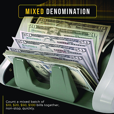 Kolibri KBR-500 Mixed Denomination Bill Counter, 1,200 Bills/Min, 9.2" x 14.3" x 13", Light Gray/Black