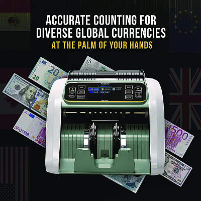 Kolibri KBR-500 Mixed Denomination Bill Counter, 1,200 Bills/Min, 9.2" x 14.3" x 13", Light Gray/Black