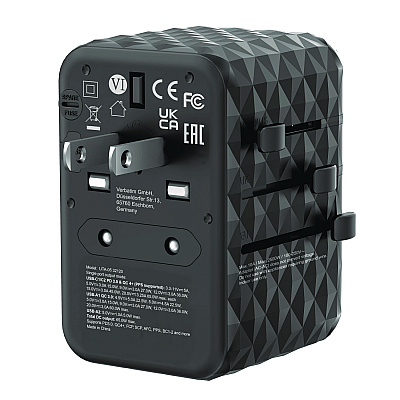 Verbatim UTA-05 Gan III Universal Travel Adapter, (2) USB-A/(2) USB-C/Quick Charge 4+ (VER32120)