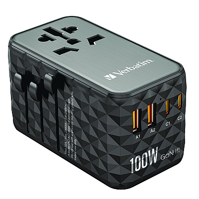 Verbatim UTA-06 Gan III Universal Travel Adapter, (2) USB-A/(2) USB-C/Quick Charge 4+ (VER32121)