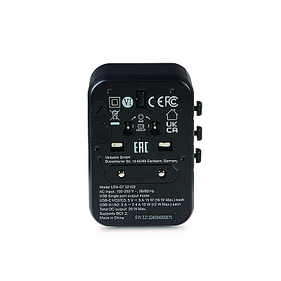 Verbatim UTA-07 Universal Travel Adapter, (3) USB-A, (3) USB-C (VER32122)