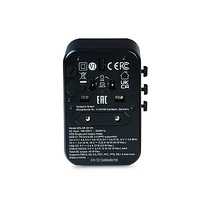 Verbatim UTA-08 Universal Travel Adapter, (3) USB-A/(3) USB-C (VER32123)