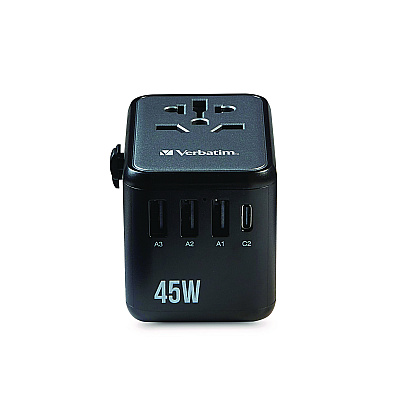 Verbatim UTA-08 Universal Travel Adapter, (3) USB-A/(3) USB-C (VER32123)