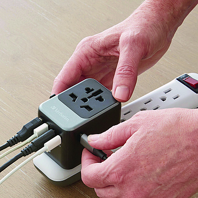 Verbatim UTA-07 Universal Travel Adapter, (3) USB-A, (3) USB-C (VER32122)