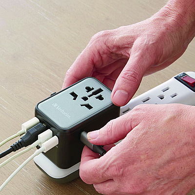 Verbatim UTA-08 Universal Travel Adapter, (3) USB-A/(3) USB-C (VER32123)
