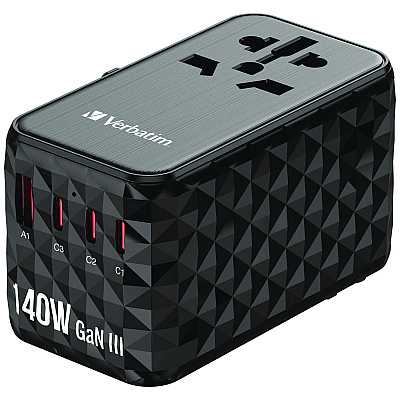 Verbatim UTA-10 GaN III Universal Travel Adapter, (3) USB-A/(3) USB-C (VER32125)