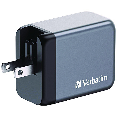 Verbatim 65 W 3-Port GaN Wall Charger, Black/Gray (VER32201)