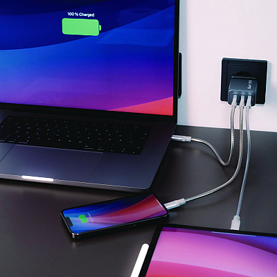 Verbatim 65 W 3-Port GaN Wall Charger, Black/Gray (VER32201)