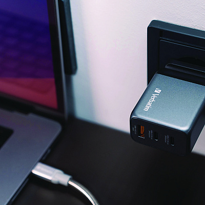 Verbatim 65 W 3-Port GaN Wall Charger, Black/Gray (VER32201)