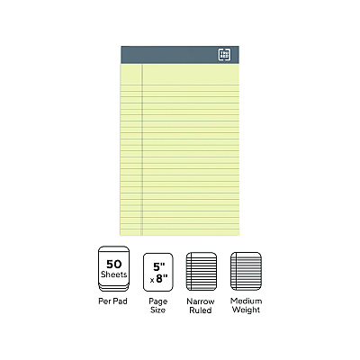 TRU RED Notepads, Narrow Rule, 50 Canary Yellow 5 x 8 Sheets, 6/Pack (TUDTR59899)