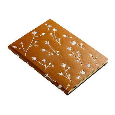 Denik Vegan-Leather Layflat Flexible Cover Journal, Samantha Branches/Leaves, College Rule, Orange/Cream Cover, (72) 8 x 5.5 Sheets (DNKAHBC508L)