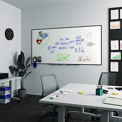 TRU RED Melamine Dry Erase Board, 96" x 48", White Surface, Black Aluminum Frame (TR59357)
