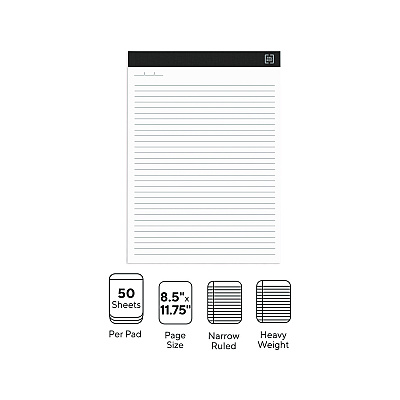 TRU RED Notepads, Narrow Rule, 50 White 8.5 x 11.75 Sheets, 6/Pack (TUDTR59922)