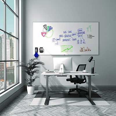 TRU RED Melamine Dry Erase Board, 96" x 48", White Surface, Gray/Natural Aluminum Frame (TR59351)