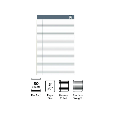 TRU RED Notepads, Narrow Rule, 50 White 5 x 8 Sheets, 6/Pack (TUDTR59900)