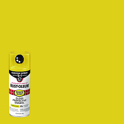 Rust-Oleum Stops Rust 5-in-1 Spray Paint, Gloss Sunburst Yellow, 12 oz Aerosol Can, 6/Carton (376898)