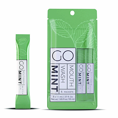 Go Mouthwash Individual Mouthwash Packets, Mint Flavor, 0.37 oz Packet, 5/Pack, 12 Packs/Box (GMHMW05)