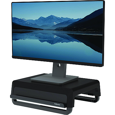Fellowes Breyta Monitor Stand, 13.94" x 11.97" x 3.25" to 6", Black, Supports 33 lbs (FEL100098502)