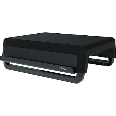 Fellowes Breyta Monitor Stand, 13.94" x 11.97" x 3.25" to 6", Black, Supports 33 lbs (FEL100098502)