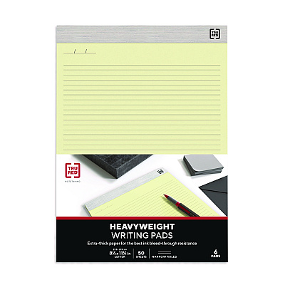 TRU RED Notepads, Narrow Rule, 50 Canary Yellow 8.5 x 11.75 Sheets, 6/Pack (TUDTR59921)