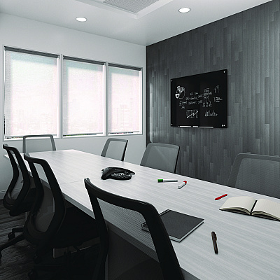 TRU RED Tempered Glass Dry Erase Board, 48" x 36", Black Surface (TR61200)