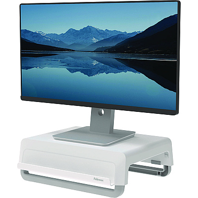 Fellowes Breyta Monitor Stand, 13.94" x 11.97" x 3.25" to 6", White, Supports 33 lbs (FEL100098565)