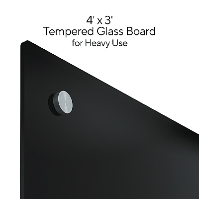 TRU RED Tempered Glass Dry Erase Board, 48" x 36", Black Surface (TR61200)