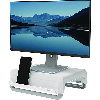 Fellowes Breyta Monitor Stand, 13.94" x 11.97" x 3.25" to 6", White, Supports 33 lbs (FEL100098565)