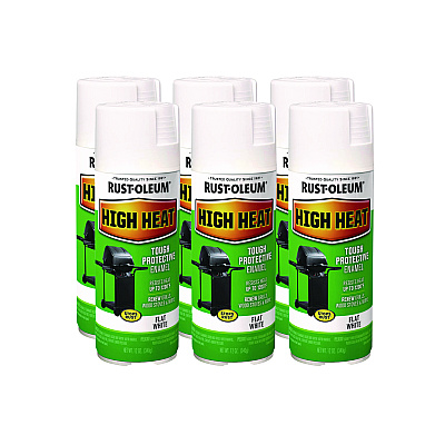 Rust-Oleum High Heat Enamel Spray Paint, Flat White, 12 oz Aerosol Can, 6/Carton (7751830)