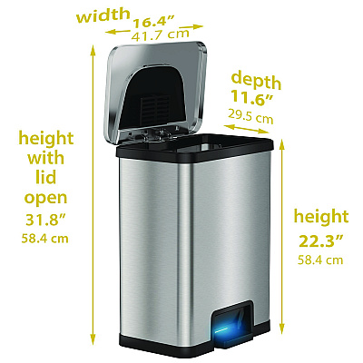 HLS Commercial Step Pedal-Sensor Trash Can, 13 gal, Plastic/Stainless Steel, Silver/Black (HLMHLS13SB)