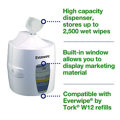 Tork Centerfeed Wet Wipe Dispenser, 10.04 x 10.73 x 13.18, White (TRK192851)