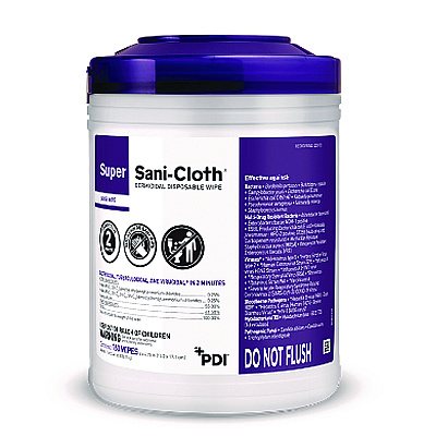 Sani Professional Super Sani-Cloth Germicidal Disposable Wipes, 1-Ply, 6 x 6.75, Unscented, White, 160/Canister, 12 Canisters/Carton (NICQ55172)