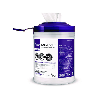 Sani Professional Super Sani-Cloth Germicidal Disposable Wipes, 1-Ply, 6 x 6.75, Unscented, White, 160/Canister, 12 Canisters/Carton (NICQ55172)