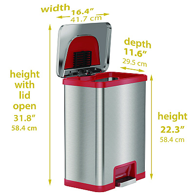 HLS Commercial Step Pedal-Sensor Trash Can, 13 gal, Plastic/Stainless Steel, Silver/Red (HLMHLS13SR)