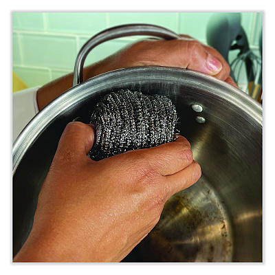 Boardwalk Stainless Steel Scrubber, Medium Size, Steel Gray, 72/Carton (BWK35)