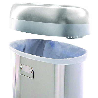 HLS Commercial Open Top Trash Can with Wheels, Oval, 13 gal, Plastic/Stainless Steel, Silver (HLMHLS13STVM)