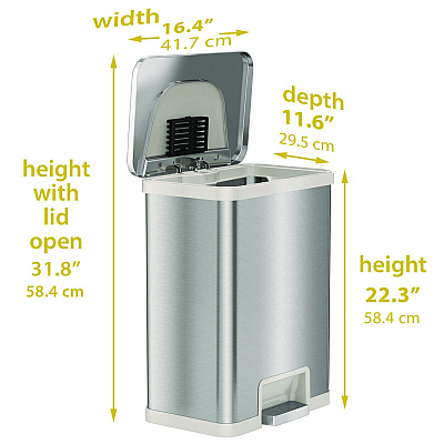 HLS Commercial Step Pedal-Sensor Trash Can, 13 gal, Plastic/Stainless Steel, Silver/White (HLMHLS13SW)