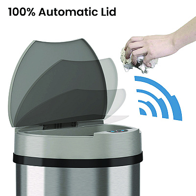 HLS Commercial Sensor Trash Can, Half-Round Cylinder, 13 gal, Plastic/Stainless Steel, Silver (HLMHLS13HX)