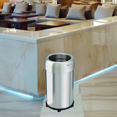 HLS Commercial Open Top Trash Can with Wheels, Round, 13 gal, Plastic/Stainless Steel, Silver (HLMHLS13STRM)