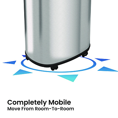 HLS Commercial Open Top Trash Can with Wheels, Oval, 13 gal, Plastic/Stainless Steel, Silver (HLMHLS13STVM)