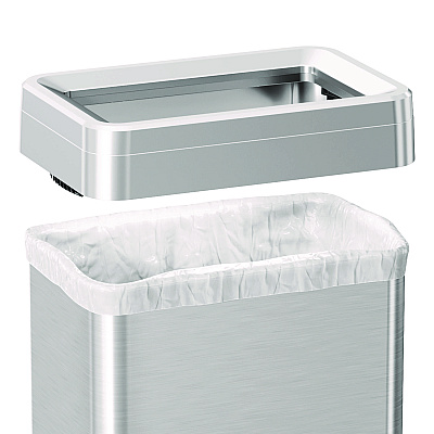 HLS Commercial Open Top Trash Can with Wheels, Rectangular, 16 gal, Plastic/Stainless Steel, Silver (HLMHLS16UOTM)